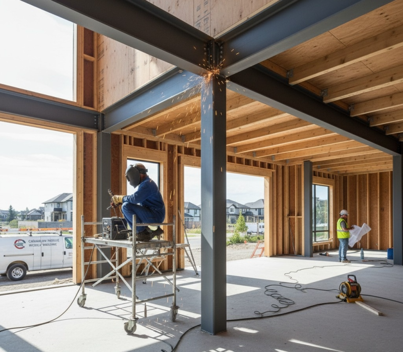 Welding on new home construction site